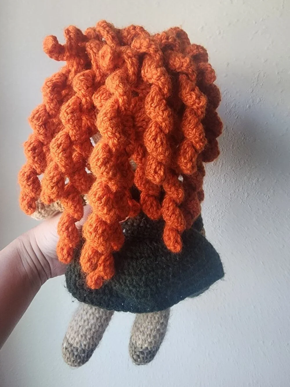 Handmade Crocheted Doll Merida with Red Hair, Green Dress and Accessories